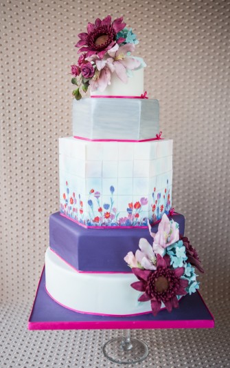Modern Purple Painted Wedding Cake